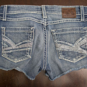 BKE Starlite Jean shorts silver sparkle